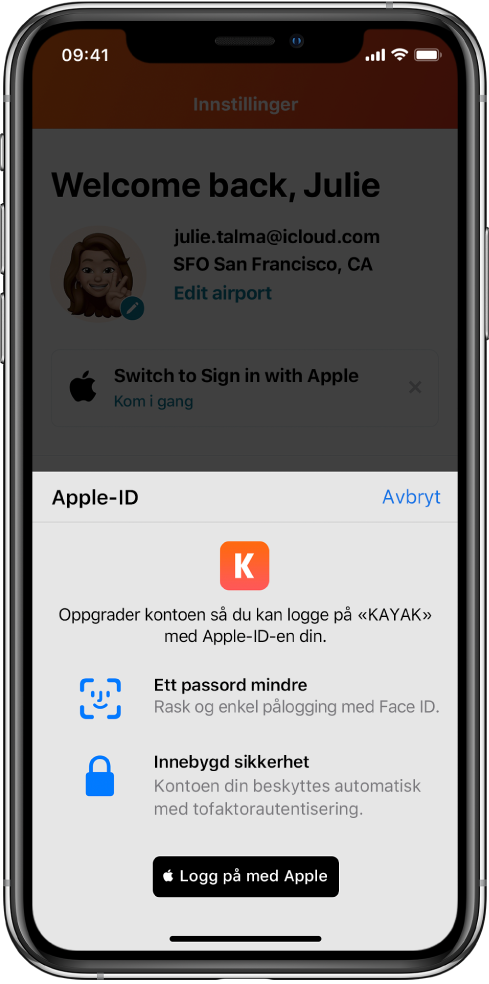 En app som viser en Logg på med Apple-knapp.