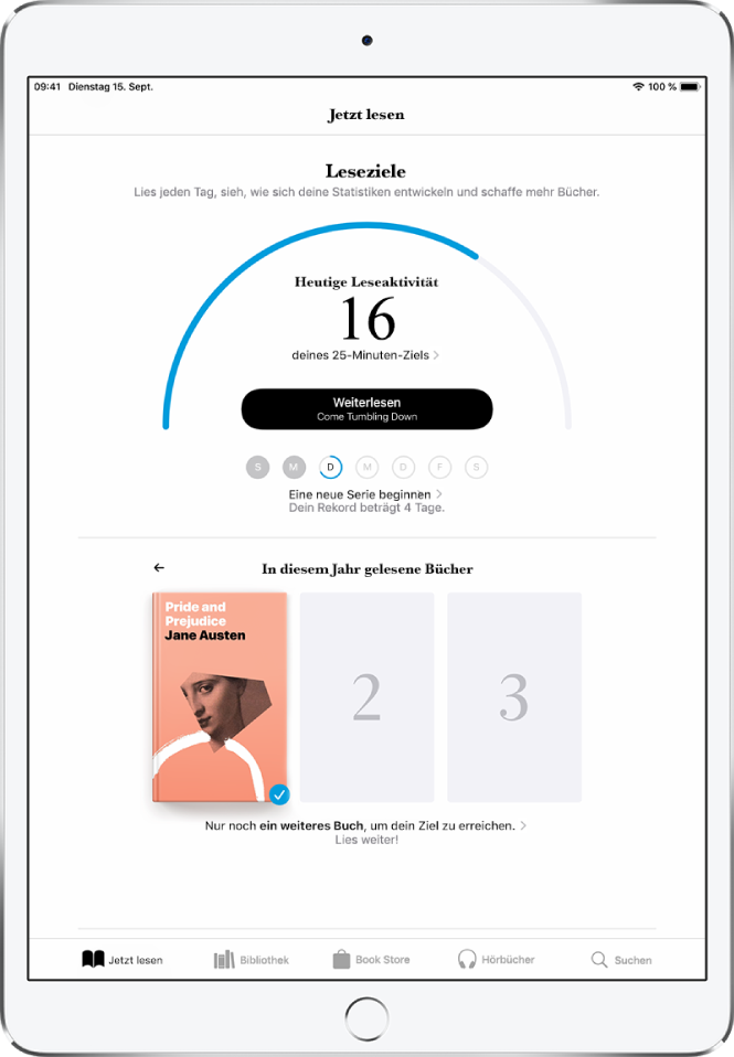 Festlegen Von Lesezielen In Der App Bucher Auf Dem Ipad Apple Support