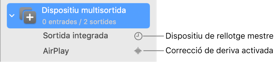 Una llista on es poden veure dos dispositius de sortida combinats per crear un dispositiu multisortida.