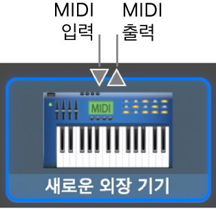 새로운 외장 기기 아이콘 상단에 있는 MIDI 입/출력 커넥터.