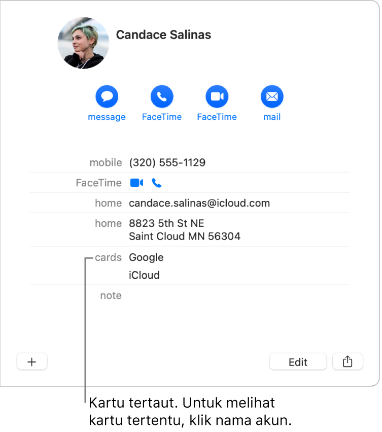 Kartu yang ditautkan dengan dua akun di bagian Kartu; untuk melihat akun tertentu, klik namanya.