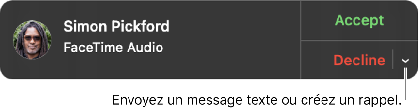 Cliquez sur la flèche en regard de Refuser dans la notification pour envoyer un message texte ou créer un rappel.