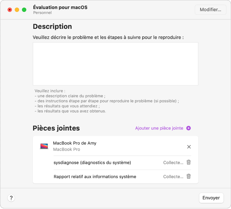 Fenêtre « Joindre des fichiers » d’Assistant d’évaluation.