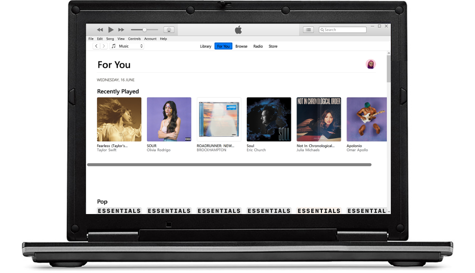 A PC and an iPhone with Apple Music For You.