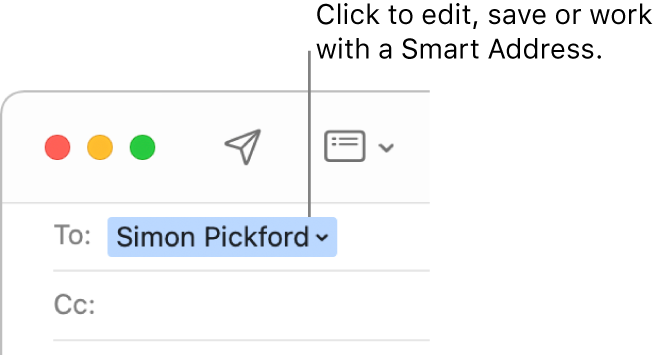A Smart Address with the arrow you can click to edit, save or work with a Smart Address.