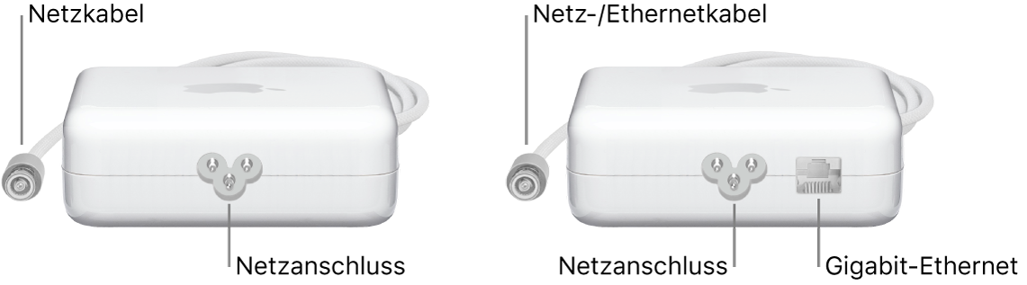 Ein Netzteil ohne Ethernetanschluss und ein Netzteil mit Ethernetanschluss