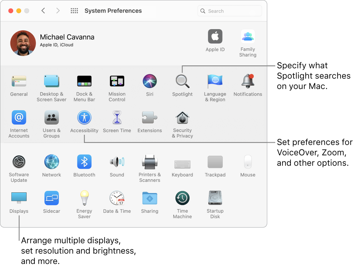 The System Preferences window.