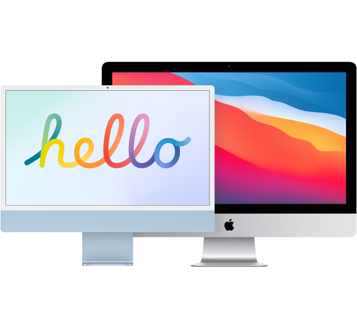 Két iMac gép kijelzője, amelyek közül az egyik a másik előtt látható.