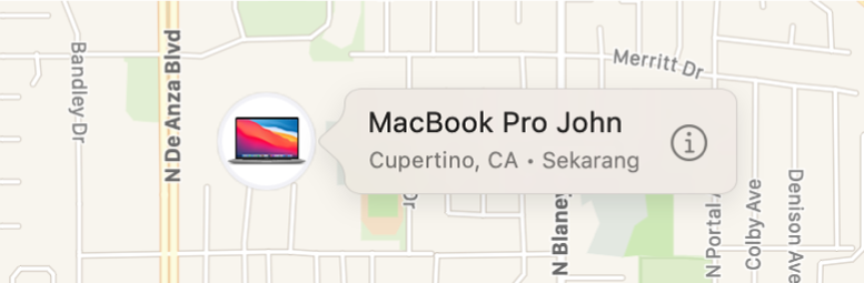 Ikon Info untuk MacBook Pro John dari dekat.