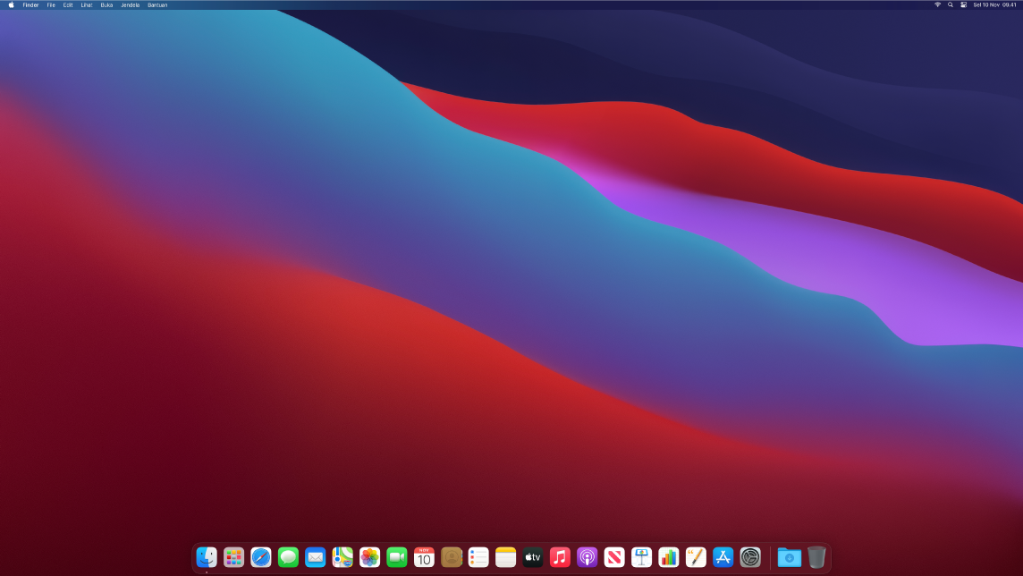 Desktop dalam Mode Gelap.