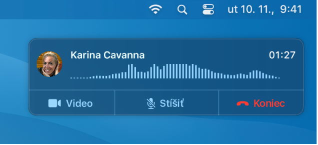 Časť obrazovky Macu zobrazujúca okno hlásenia o hovore.