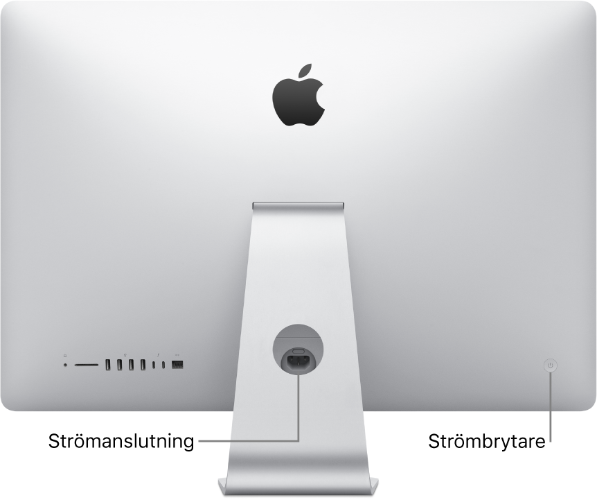 iMacs baksida med strömsladden och strömbrytaren.