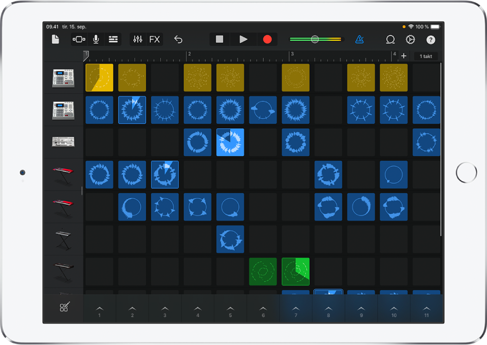 Figur. Live Loops-net med celler, som afspilles.