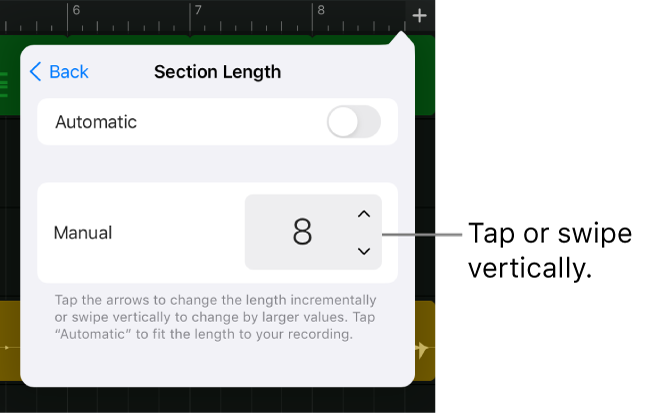 Controls for changing the length of a song section