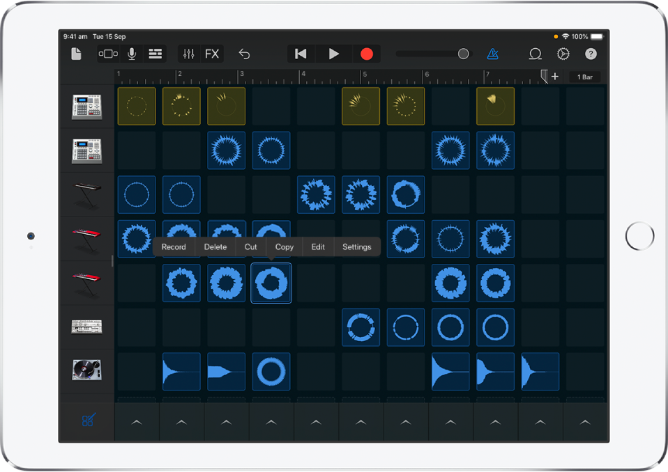 Figure. Live Loops grid with cell editing turned on.