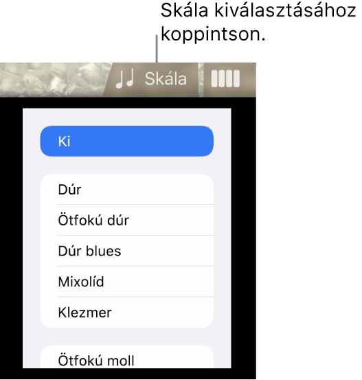 A Basszus Skála gombja és a skálák listája