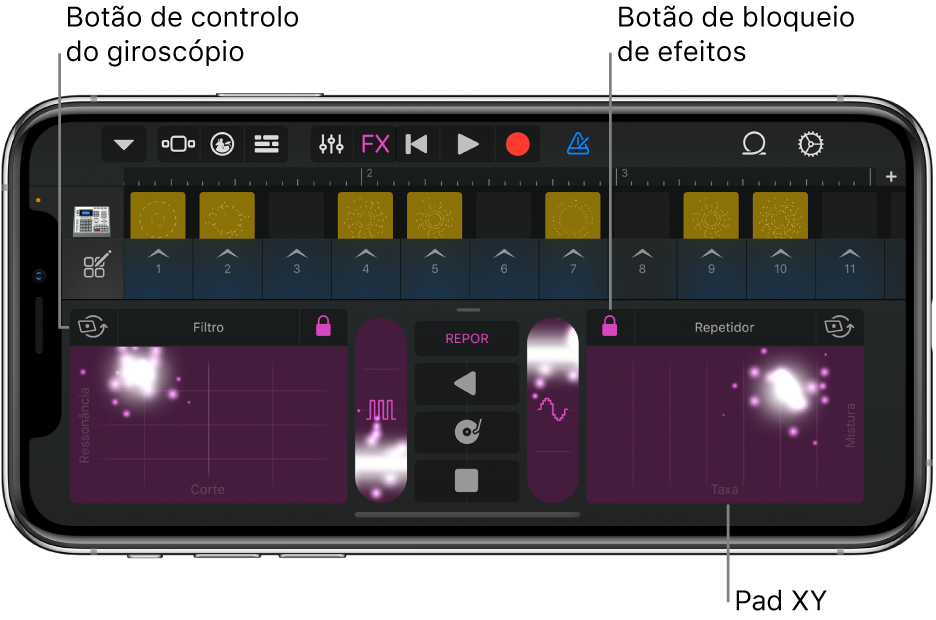 Figura. Quadrícula de Live Loops com Remix FX.