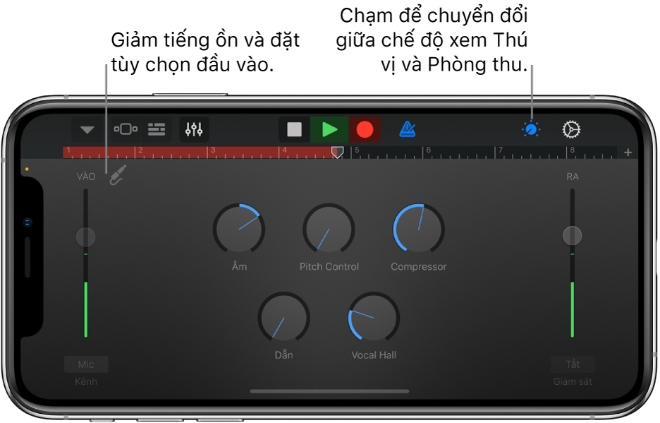 Chế độ xem Phòng thu của Bộ thu âm thanh