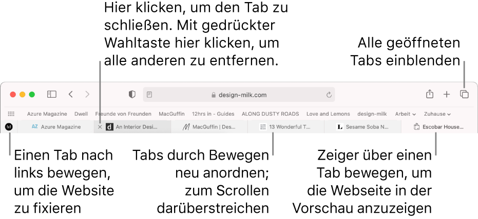 Ein Safari-Fenster mit Tabs.