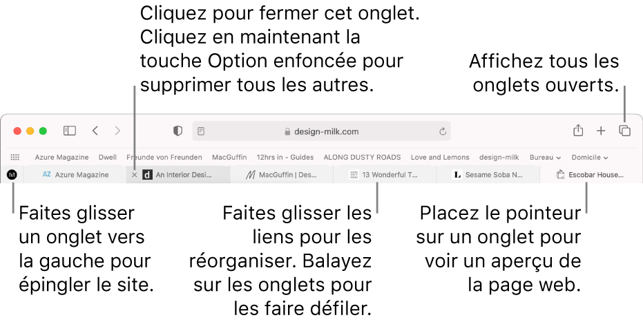 La fenêtre Safari comportant des onglets.