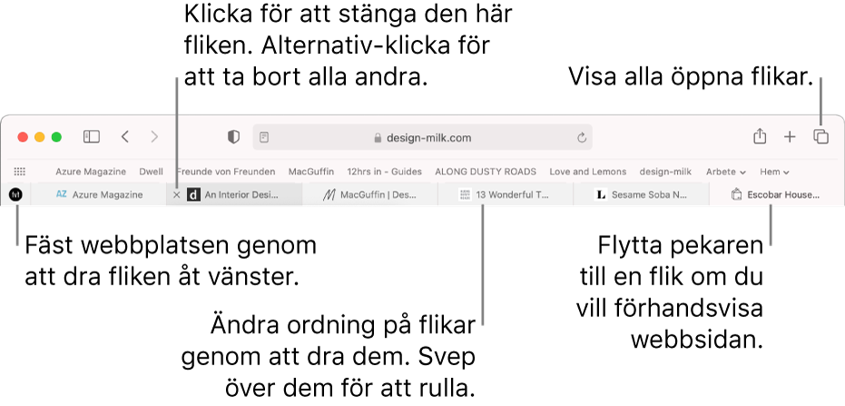 Safari-fönstret med flikar.