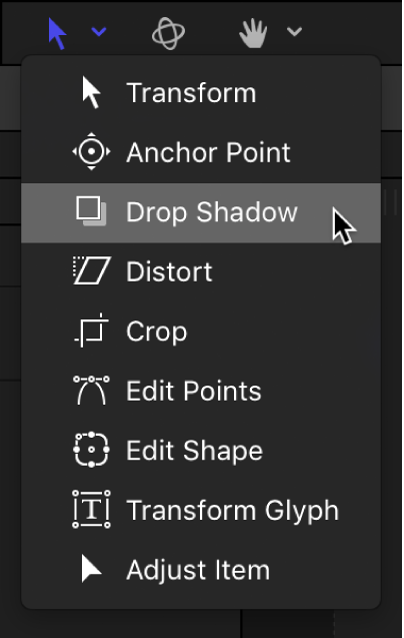 Selecting the Drop Shadow tool from the transform tools pop-up menu