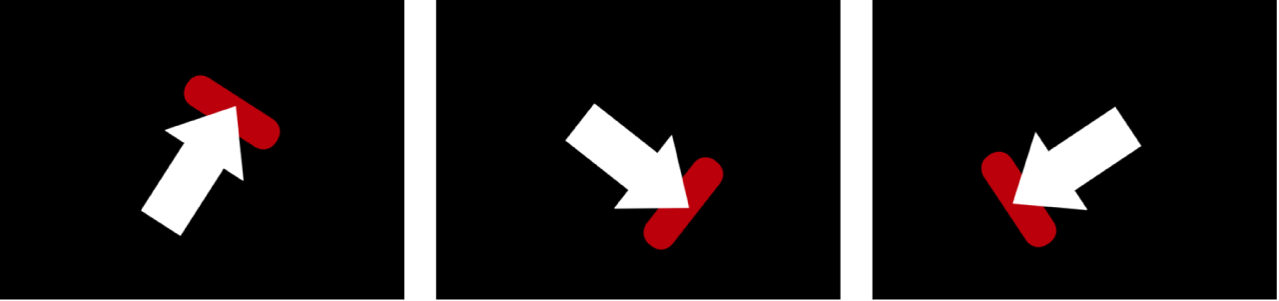 Lienzo con una flecha y una figura roja que se mueven como un solo objeto.