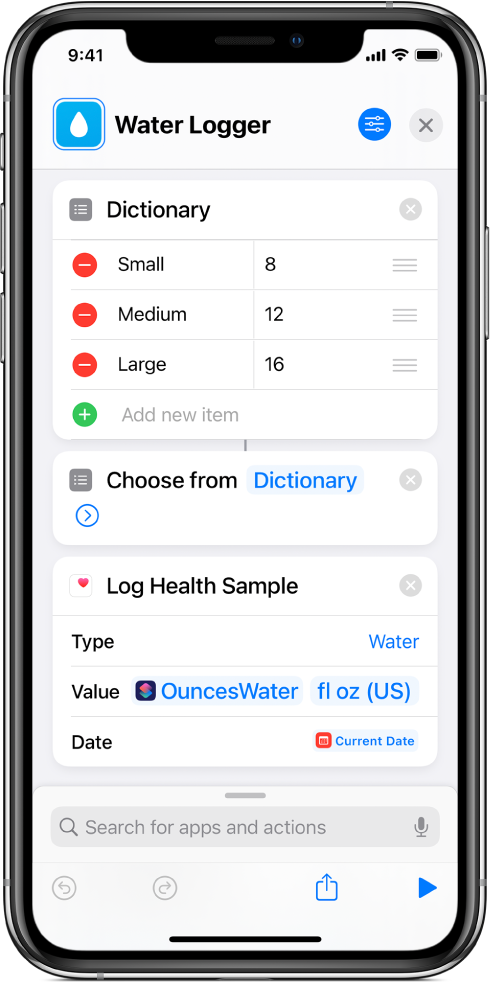 Choose from List action after a dictionary item.