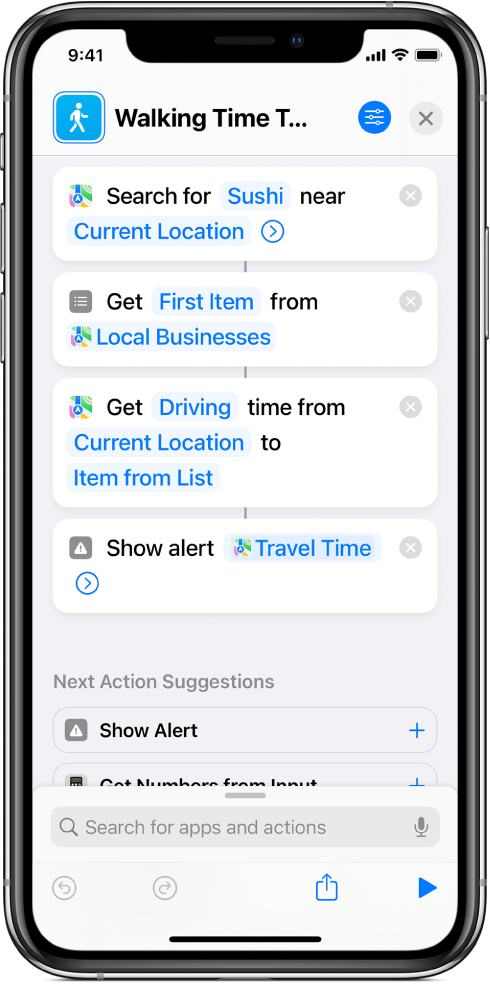 Shortcuts showing variables.