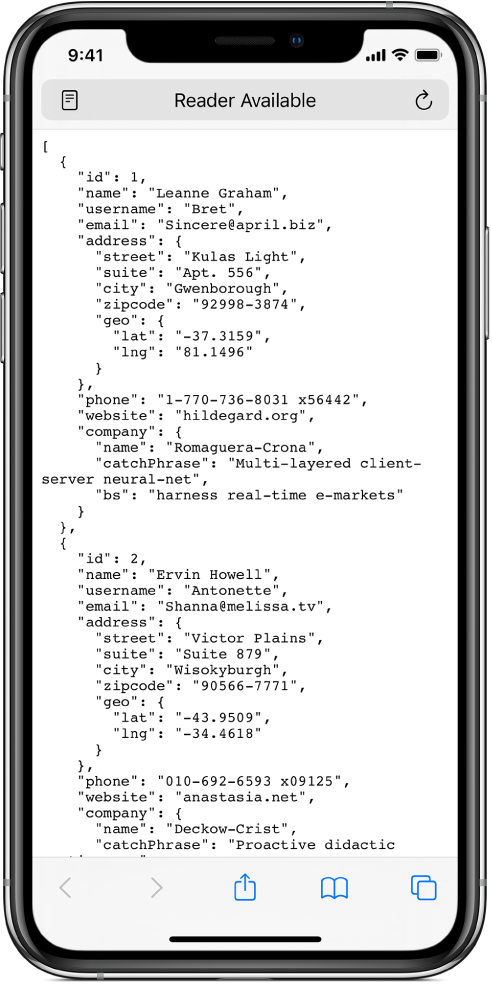 An example of JSON data.