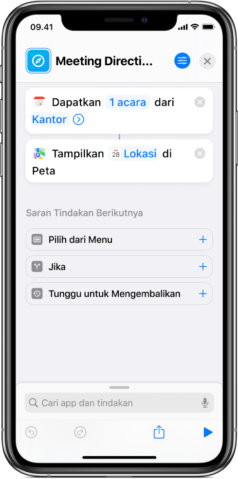 Contoh pintasan menampilkan tindakan yang mengandalkan deteksi konten.