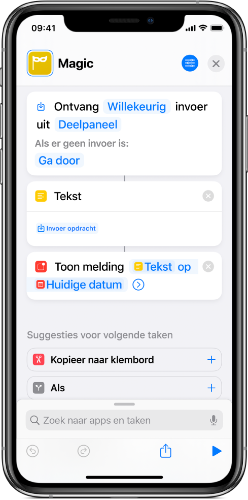 Voorbeelden met variabelen in de opdrachteneditor.