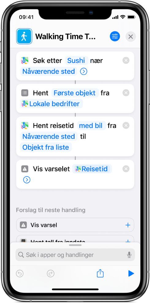 Snarveisredigereren, som viser en Hent-handling.