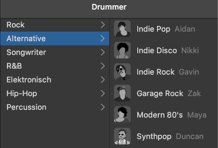 Auswählen eines Genres im Drummer-Editor