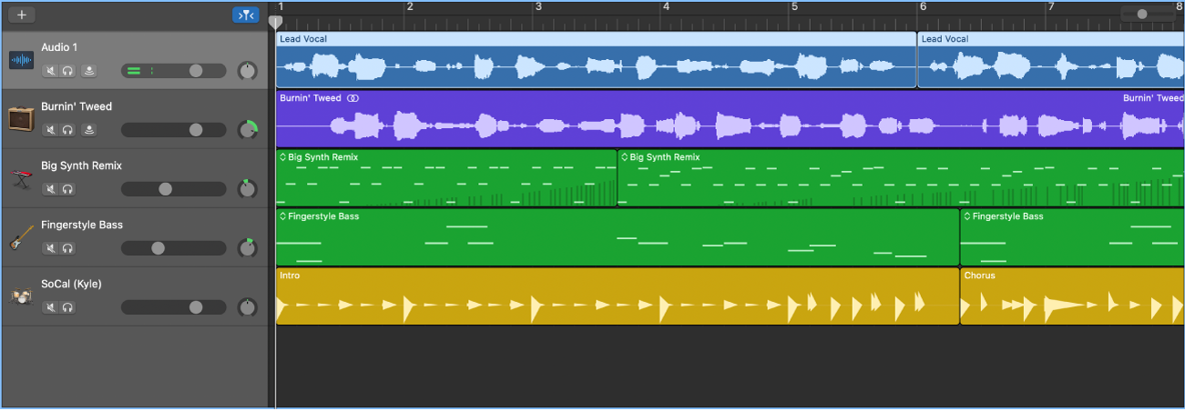 Tracks area showing different track types