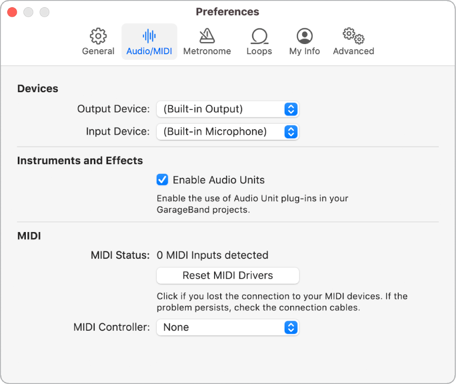Audio/MIDI preferences.