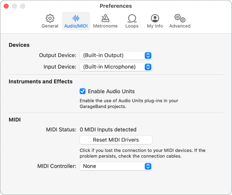 garageband multiple midi inputs