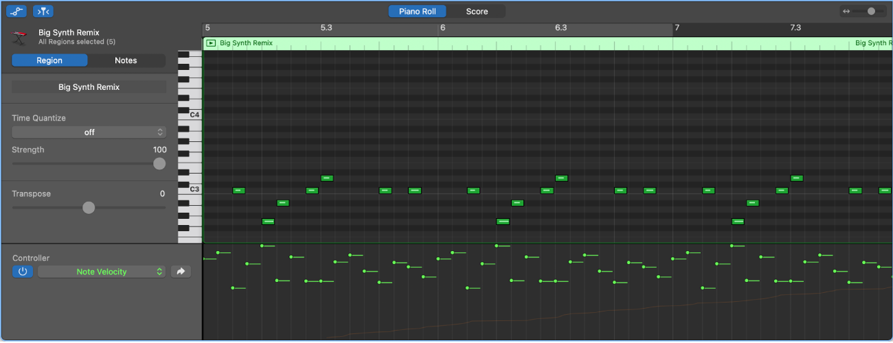 Automation lane in the Piano Roll Editor.
