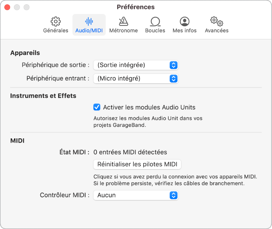 Préférences Audio/MIDI.