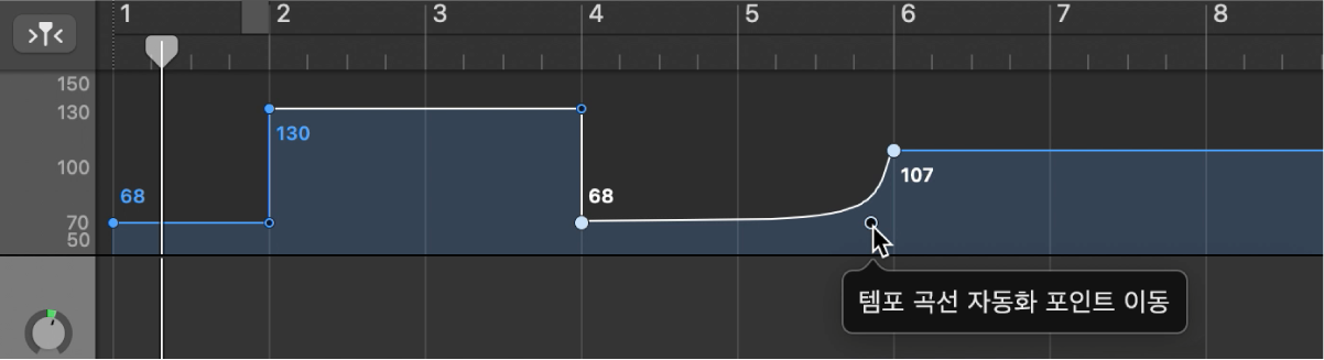 템포 곡선 생성을 표시하는 템포 트랙.