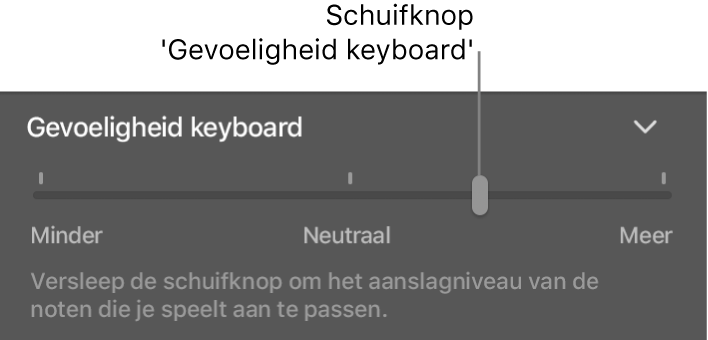 Schuifknop 'Gevoeligheid keyboard' in het infovenster voor Smart Controls.