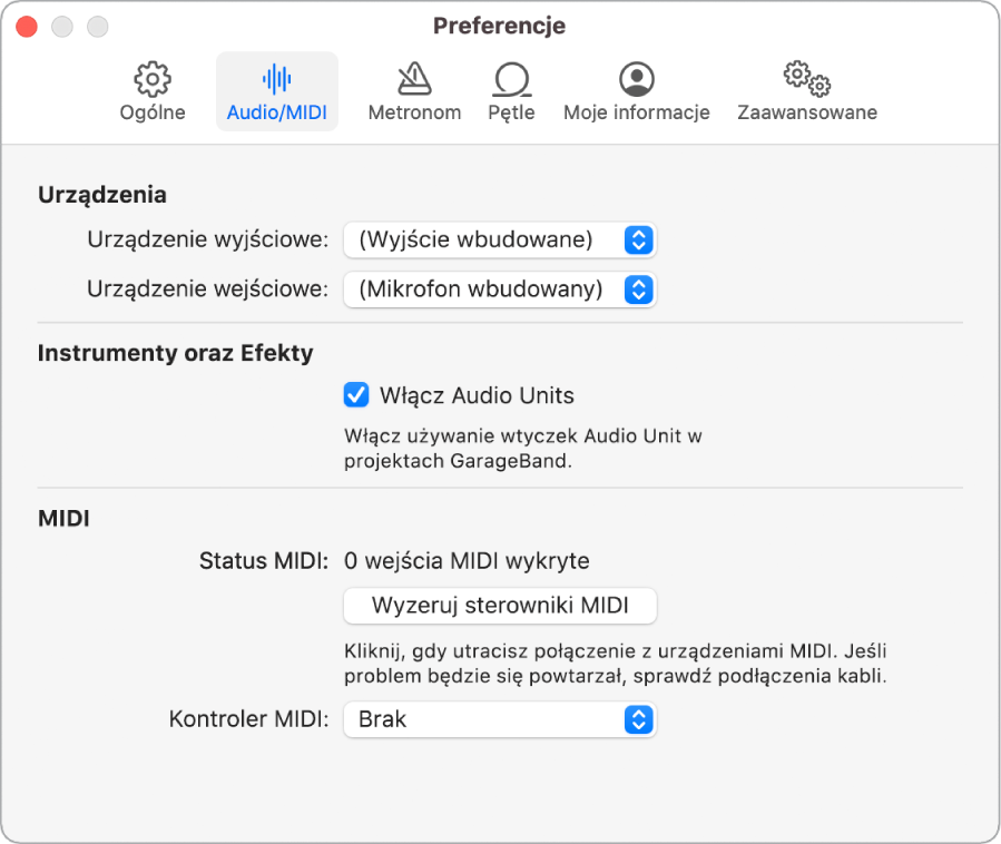 Preferencje Audio/MIDI.