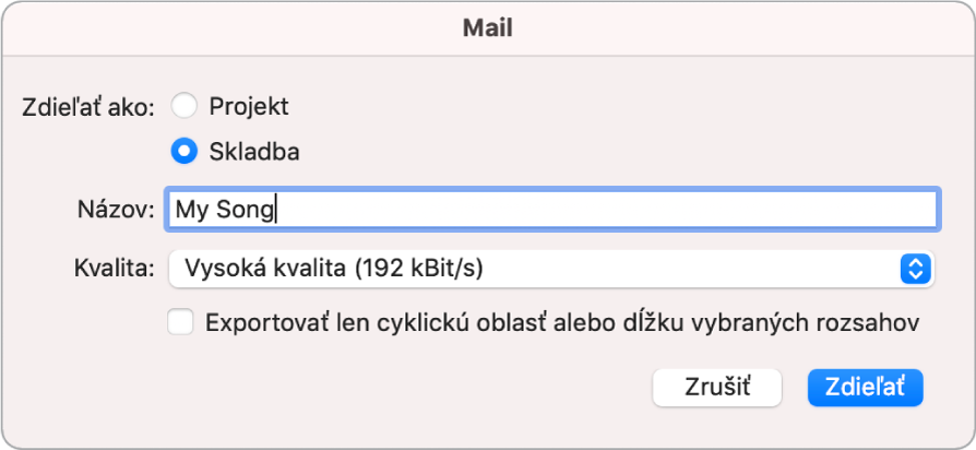 Dialógové okno MailDrop.