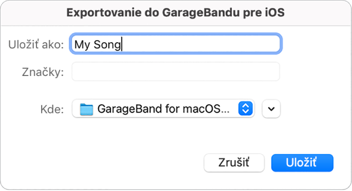 Exportovanie do GarageBandu pre iOS.