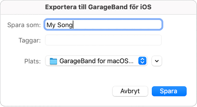 Exportera till GarageBand för iOS.