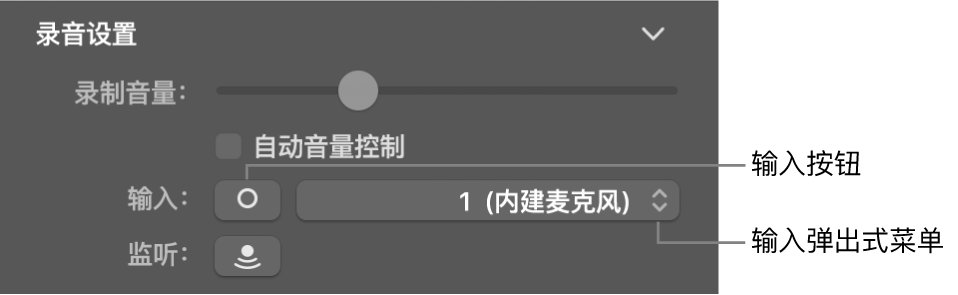 智能控制检查器中的“输入”按钮和弹出式菜单。