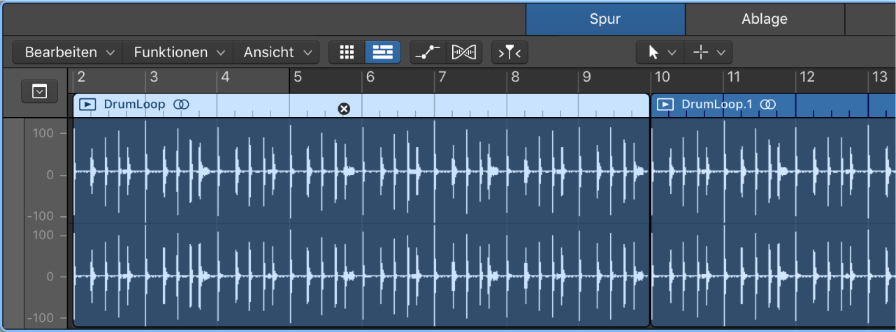 Abbildung. Audiospureditor mit ausgewählter Region