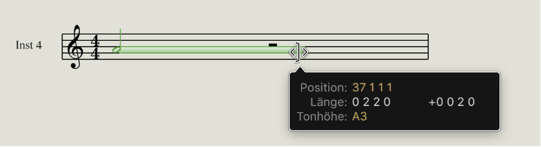 Abbildung. Längenbalken für Noten im Notationseditor verlängern