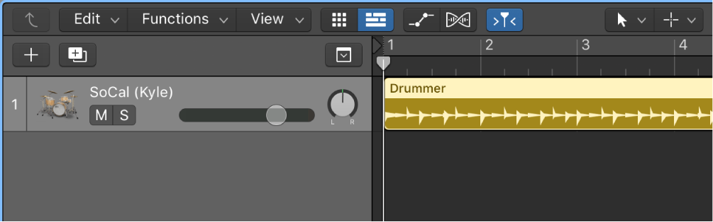 Figure. A Drummer track containing one 8-bar region.