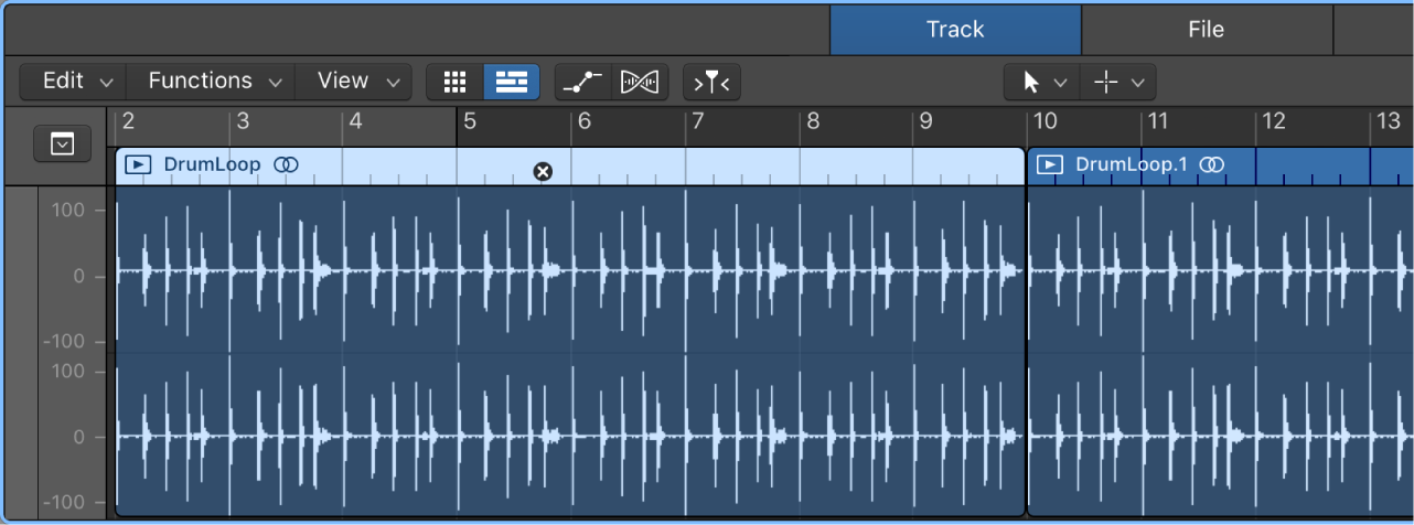 Figure. Audio Editor with region selected.